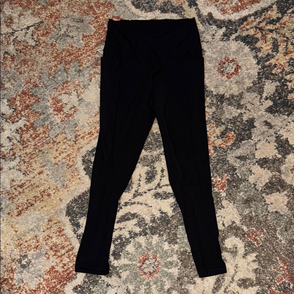 Aerie Black Leggings size L cross waist and pockets